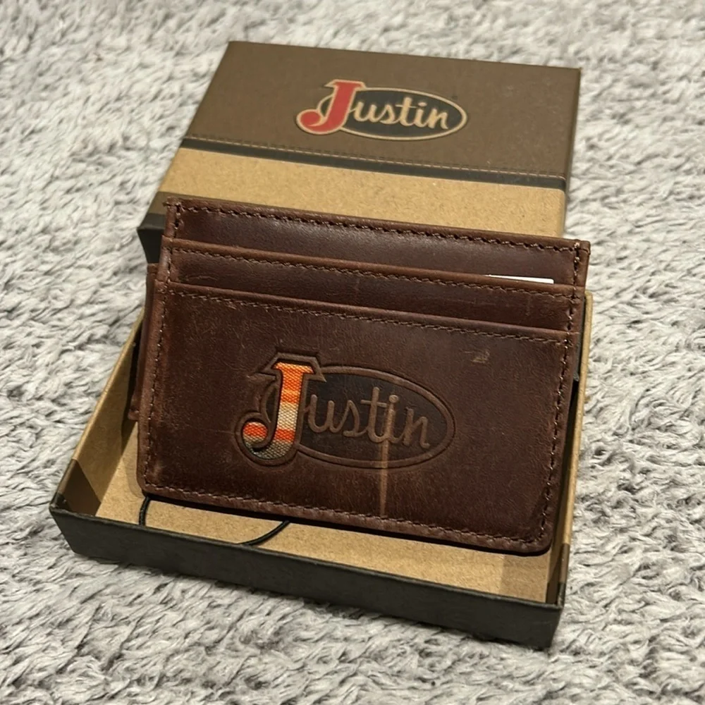 Justin Boots genuine leather CARD WALLET men's new in box